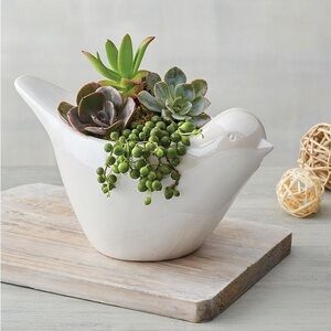 Harry & David White Pearl Opalescent Bird Planter PLANT VASE Decor (no plant)